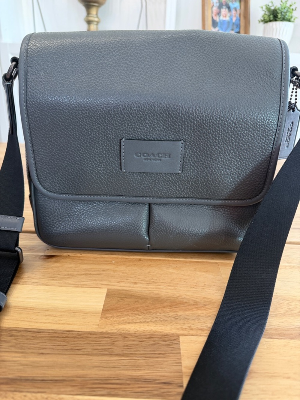Coach Gray Pebbled Leather Crossbody Messenger Bag